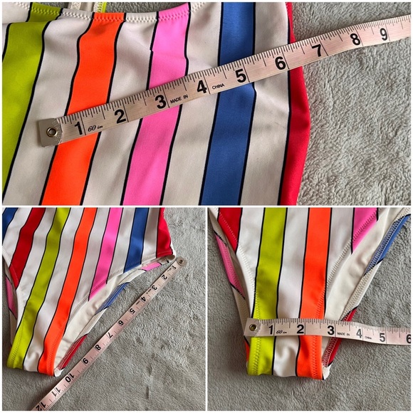 Aerie Neon Rainbow Multicolor Stripe Racerback Cutout One-Piece Swimsuit Small - Picture 13 of 14
